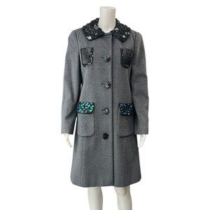 Moschino Gray Sequin Beaded Wool Midi Single Button Coat size 6